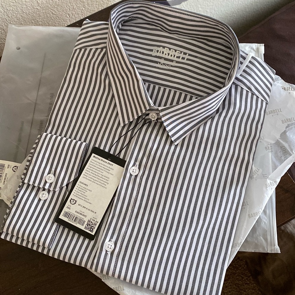 Men’s Barbell Apparel Motive Black Striped Dress Shirt XXXL